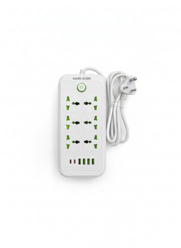 Image of SBF Multi Plug Extension Board with 6 Universal Sockets & 4 USB Ports | Surge Protector Power Strip with Master Switch & 2 Meter Cord for Home, Office & Computer (White(A09U))