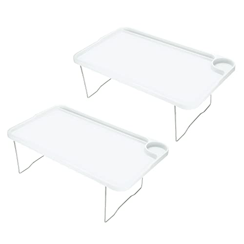 PATIKIL Breakfast Tray Table, 2 Pack Bed Trays with Folding Legs Reusable Serving Platter Laptop Snack Desk for Eating, White