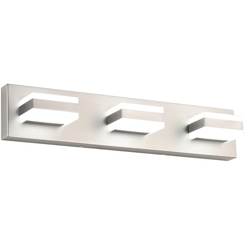 Image of SOLFART Bathroom Vanity Lights Over Mirror Brushed Nickel Bathroom Light Fixture 3 Light Led Lights for Bathrooms Vanity Lights for Bath Nickel ETL Listed