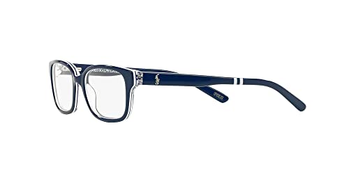 Polo Ralph Lauren Kids' Pp8520 Rectangular Prescription Eyewear Frames, Navy Blue On White/Crystal/Demo Lens, 46 Mm #TOP2