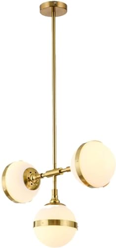 Lustre spoutnik moderne en verre opalin doré à 5 globes suspendus