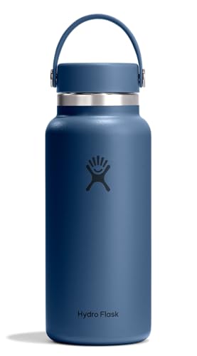 Image of Hydro Flask Water Bottle - Insulated Stainless Steel - Wide Mouth Flex Lid, Non Spill, Leakproof and Refillable in 32 Oz Harbor Blue