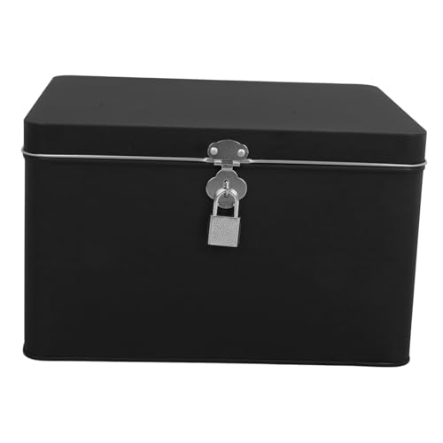 GLEAVI Boîte De Rangement Métal Avec Cadenas Boîte Cadeau Tôle à Fermeture Sécurisée Rangement Polyvalent Pour Souvenirs Et Objets Personnels Compresse Noire
