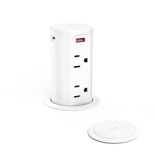 Pop up Outlet for Countertop,65W USB C Fast Charging Port,2.5-inch Hole Desktop Power Grommet,Recessed Power Strip,4 Outlets 4 USB Ports,15Amp Tamper Resistant Receptacle,ETL Listed (White)
