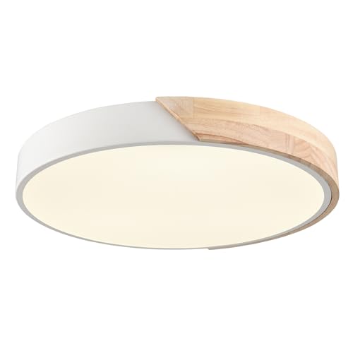 TEENYO Modern Wood LED Flush Mount Light 16-Inch 30W 4000K