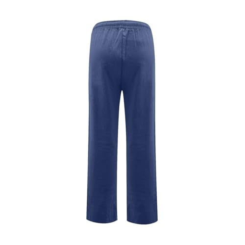 Cotton Linen Pants Women Elastic Waist Pull On Dress Pants Straight Leg Summer Boho Flowy Beach Pants with Pockets4