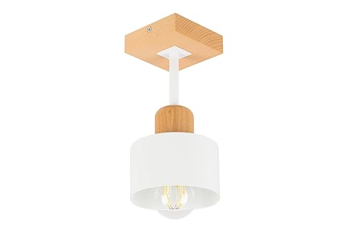 alfalux Plafonnier LED Suspension Luminaire Pour Salon Cuisine Chambre Moderne En Métal Et Bois De Hêtre Blanc/Bois 1 abat-jour WE10x10BU