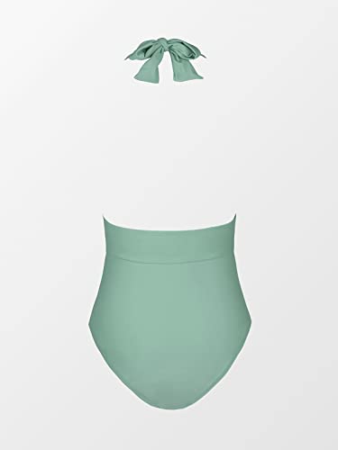 Image of CUPSHE Women Deep V Neck One Piece Halter Swimsuit | Backless,Ruched,Tummy Control,Soft Removable Cups,Flattering Bathing Suit For Vacation And Beach