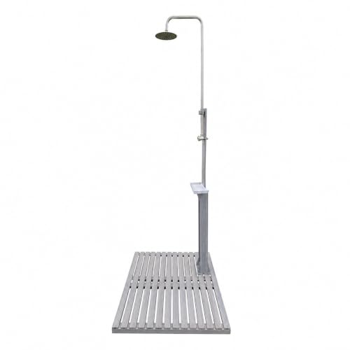 Outdoor Showers with Base, Poolside Shower Outdoor with Adjustable Water Pressure, Storage Hole, Solid for Swimming Pool, Patio, Terrace, Garden，Grey