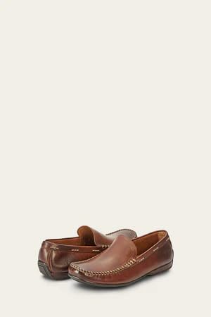 Image of Frye Lewis Venetian Loafers for Men Hand-Crafted with Antique Pull-Up Leather with Moccasin Construction, Full Rubber Outsole, and Modified Heel