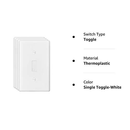 Decorator Wall Plate Toggle Light Switch Plate Outlet Cover,Unbreakable Polycarbonate Thermoplastic, White (4-Pack, Single Toggle-White) #TOP7