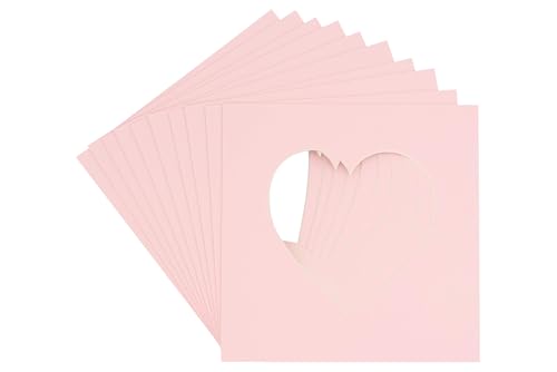14x14 Mat Bevel Cut for 10x10 Photos - Precut Soft Pink Heart Shaped Photo Mat Board Opening - Acid Free Matte to Protect Your Pictures - Bevel Cut for Family Photos, Pack of 25 Matboards Show Kits