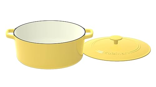 Image of Cuisinart Chef's Classic Enameled Cast Iron Dutch Oven with Lid, Porcelain Enameled Interior, Oven Safe, Induction Compatible, 7-Quart, Round, Yellow