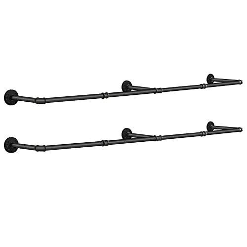 Yawinhe Porte-vêtements Industriel en Tuyaux 178CM, Porte-Vêtements Mural, Barre à Vêtements Amovible Robuste en Fer, pour Suspendre des Vêtements pour Buanderie, Noir, 2-Pack, YMG004-2 Cover