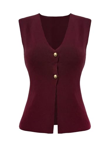 Floerns Women's Casual Sleeveless Sweater Knit Vest V Neck Button Up Knitted Open Front Knitwear