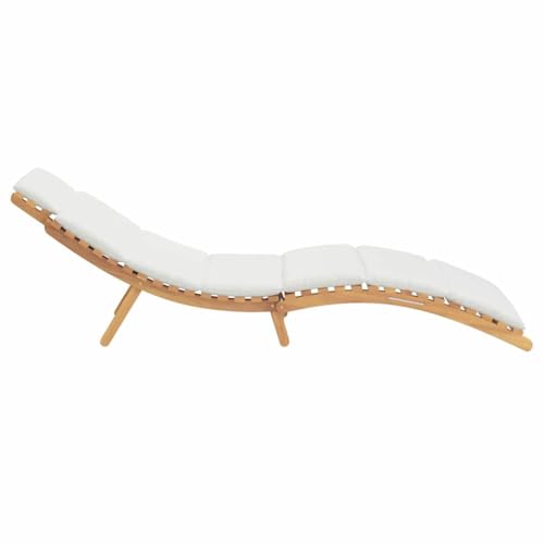 CUMYZO Sun Lounger Cream White 188 x 55 x 59 cm Solid Teak Wood,Outdoor Furniture,Outdoor Seating,Sunloungers,42008389