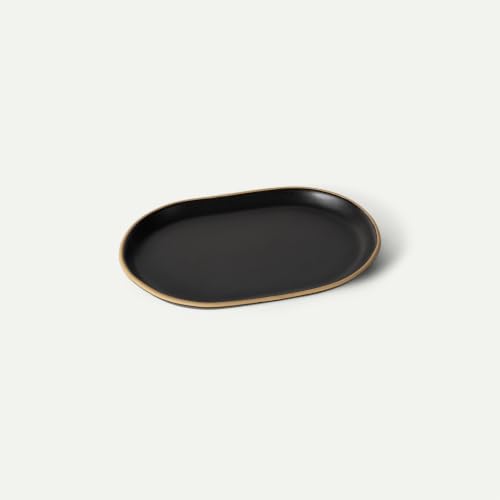 Mora Ceramic Decorative Tray - 10.6in Dish for Jewelry, Soap Dispenser, Perfume, Makeup, Accessories, Candle, in the Bathroom Vanity, Bedside, or Kitchen Counter. Cute Organizers - Night