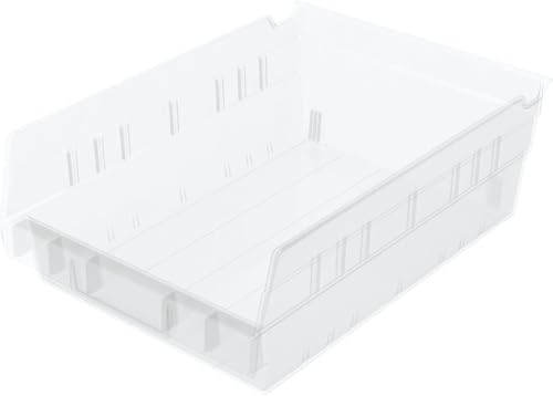 Image of Akro-Mils 30150 Plastic Shelf Bins, Heavy Duty Storage Bins for Garage, Closet, and Drawer Organization, 12 inch x 8 inch x 4 inch, Clear, 12-Pack