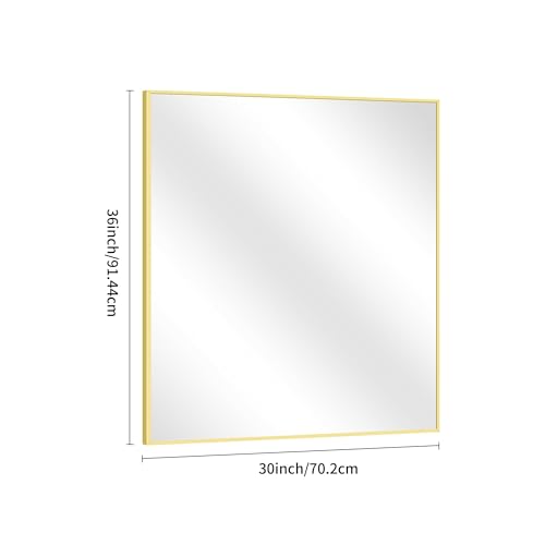 Image of COFENY Gold Bathroom Mirror for Wall, 30x36 Inch Rectangle with Metal Frame, Modern Vanity for Bathroom Living Room, Entryway Hangs Horizontal or Vertical