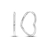 NARMO Silver Hoops Asymmetrical Heart Earrings for Women Gold Cubic Zirconia Hypoallergenic (PTE008-