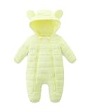 TITAREEY Unisex Baby Snowsuit Infant Cute Bear Hooded Winter Warm Flannel Lining Romper Light Yellow 18-24