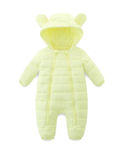 TITAREEY Unisex Baby Snowsuit Infant Cute Bear Hooded Winter Warm Flannel Lining Romper Light Yellow 18-24