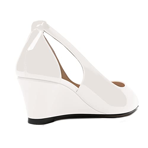 MERRORI Women's Pointed Toe Cut Out Slip On Dress Evening Patent Wedge Low Heel Pumps Shoes 2 Inch 5