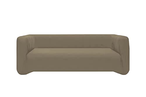 GEMITEX Flexible 3-Seater Sofa Cover Taupe Made in Italy Universal Bi-Elastic with Curtain Rods, 3 seats