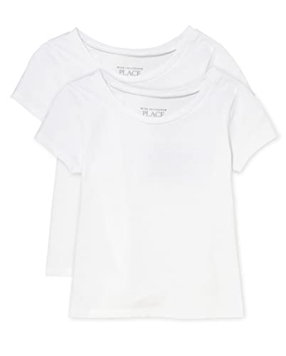 Ropa Interior, Apparel The Children's Place - Playera básica de Manga Corta para niñas, Blanco 2-Paquetes, 4 Años
