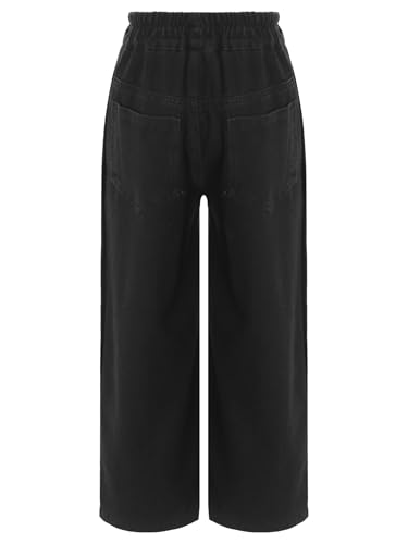 Kids Girls Buttons Jeans High Waist Elastic Waistband Straight-Legs Pants Casual Outer Toursers with Pockets2