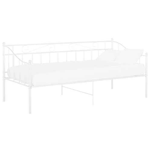 Foknhdi Sofá cama estructura de metal blanco 90 x 200 cm diseño moderno cama resistente para invitados, habitación juvenil, estudio, salón, dormitorio