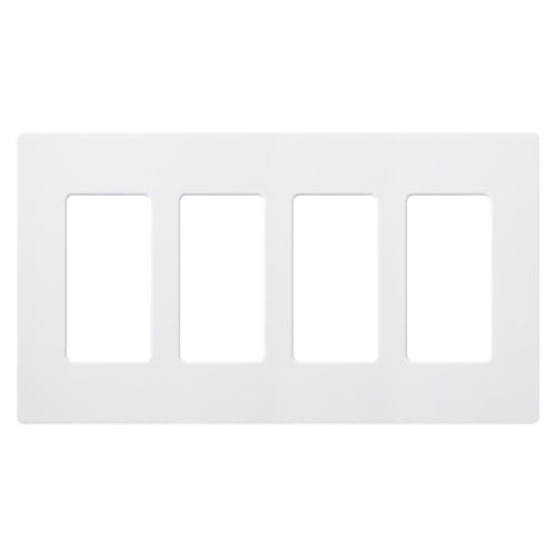 Lutron Claro 4 Gang Decorator/Rocker Wallplate, for Light Dimmers, Switches and Accessories, Snap-On Installation, No Visible Screws, Gloss, CW-4-WH, White