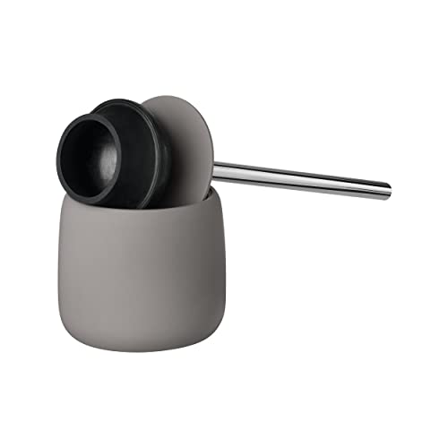 Image of blomus SONO Toilet Plunger with Decorative Holder - Ceramic Soft Touch with Stainless Handle - Modern Design - Satellite (Taupe)