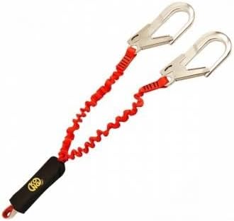 Elastic Fall Arrester Lanyard with Double Queedy Connectors, EAW Y Set Safety System with Energy Absorber and Polyamide Webbing, Shock Reduction and High Strength, EN 355 Certified, Made in Italy