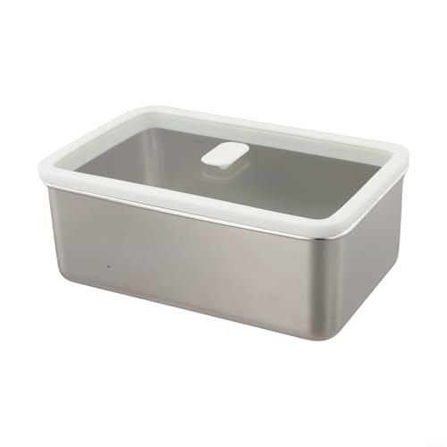 Boîte de fermentation de pâte à pizza en acier inoxydable avec couvercle transparent anti-gel, joint hermétique en silicone et base concave-convexe pour pain, pizza et aliments (1500 ml)
