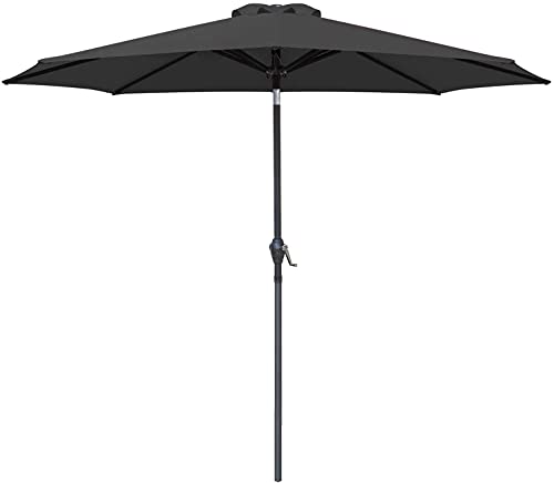 Greesum 9FT Patio Umbrella Outdoor Market Table Umbrella with Push Button Tilt, Crank and 8 Sturdy Ribs for Garden, Lawn,Backyard & Pool,Black