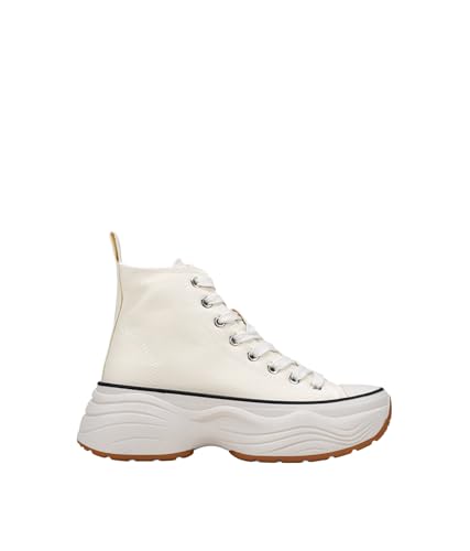 BOSANOVA Zapatillas Abotinadas para Mujer confeccionadas en Tela y Suela de Plataforma de 4.5 cm. Cierre con Cordones. Calzado para Mujer Blanco 36