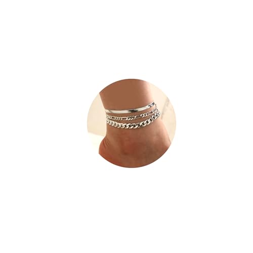 Image of 14K Gold Anklets for Women Waterproof Rhinestone Ankle Bracelet Layered Cuban Link Chain Diamond Anklet Beach Jewelry for Women (Silver-Anklets-C)