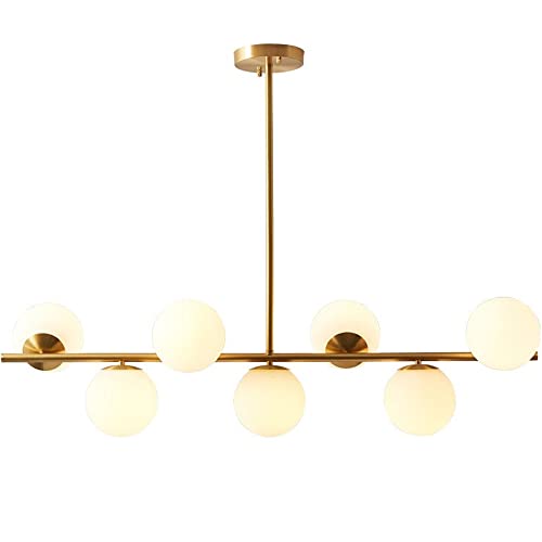 Sdfdssr Modern Ceiling Pendant Lighting, Mid-Century Glass Globes Pendant Lamp, 7-Light Hanging Adjustable Chandelier For Kitchen Island Living Dining Room (Gold) #TOP4