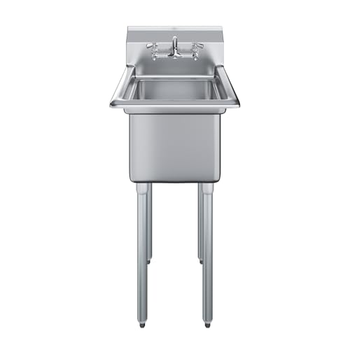 Image of Stainless Steel Prep & Utility Sink | 304 Stainless Steel | Restaurant, Kitchen, Laundry, Garage (Bowl Size: 18 inch x 18 inch + Faucet)