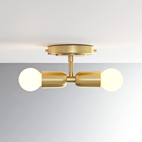 Image of BRIGHTTIA Luna Duo 2 Light Wall Sconce - Mid Century Modern Fixture for Wall & Ceiling - Minimalist Edison Lamp for Hallway and Bathroom Vanity - Brushed Gold (BW0026-2G)
