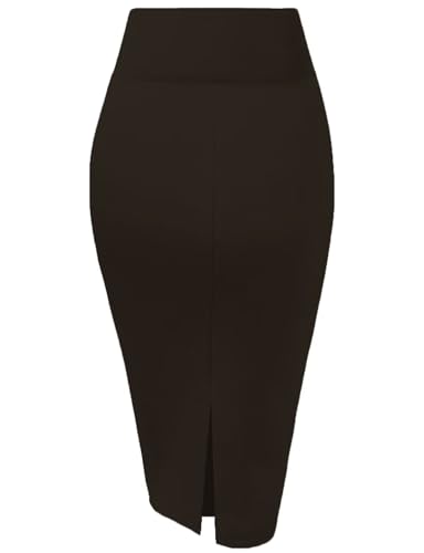 Image of Hybrid & Company Women's Premium Nylon Ponte Stretch High Waist Pencil Suit Skirt Below Knee
