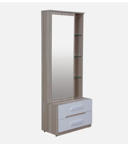 Image of CASPIAN Engineered Wood 1 Door Wardrobe (Oak Light and White) | Pre Assembled Furniture with Mirror & Vanity Dressing Table | Cupboard /Almirah for Bedroom Clothes Storage Organizer with 5 Shelves