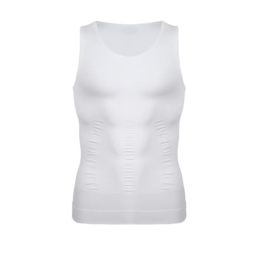 Camiseta Ginecomastia Chaleco Moldeador Adelgazante for Hombre, Ropa Moldeadora de Cuerpo elástica, Chaleco Abdominal compresión sin Mangas(White,L)
