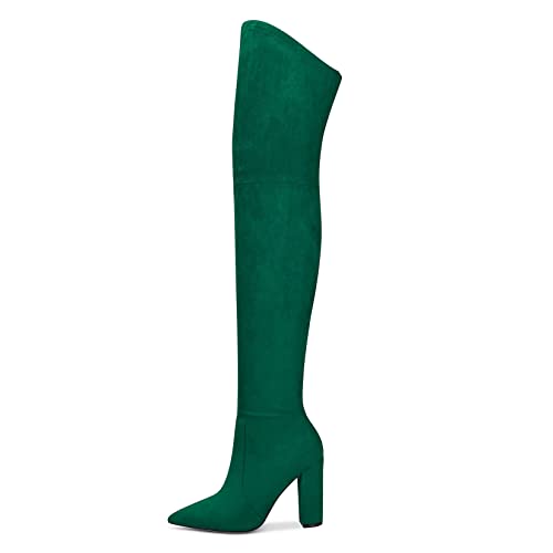 HDEUOLM Women Chunky Block High Heel Close Pointed Toe Over Above The Knee Boots Zipper Sexy Classic Shoes3