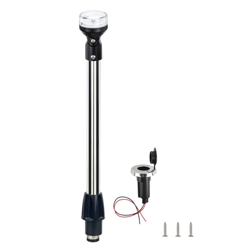 Besramtic Stern Light Boat Anchor Light Marine Navigation lights USCG 2 NM All Round White LED Removable 2 Pin 12 Volts 24 Inches (Stainless steel Cover with plug-in base)