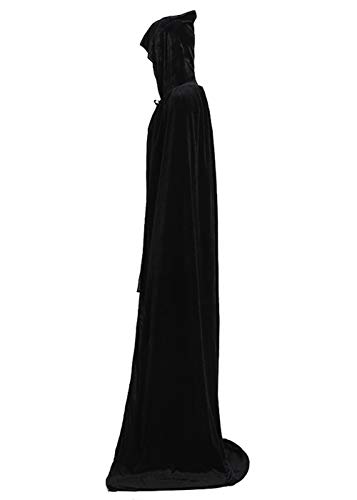 ALIZIWAY Hooded Cloak Full Long Velvet Cape for Halloween Cosplay Costume Cloak Black 07BXXL
