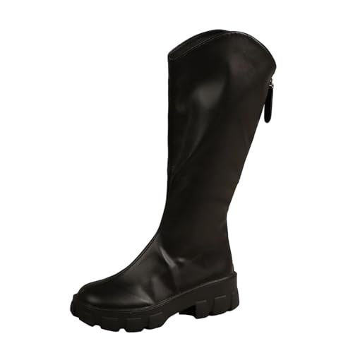 Bottes hautes au genou pour femmes à bout rond et talon épais pour l'hiver