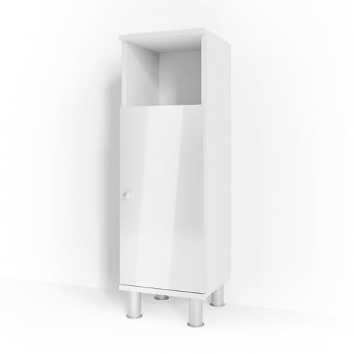 Vicco Midischrank Fynn, Weiß Hochglanz, 30 x 95 cm, zur Aufbewahrung von Badutensilien und kompatibel mit Fynn