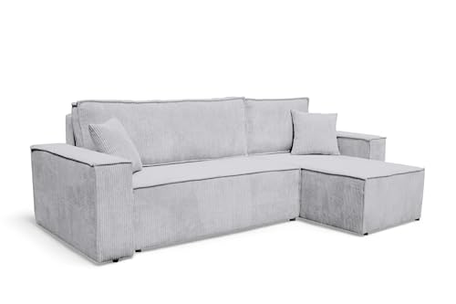 VENASI MÖBEL Canapé d'angle avec fonction lit et tiroir en tissu corduroy Canapé d'angle avec fonction lit (Gris clair)